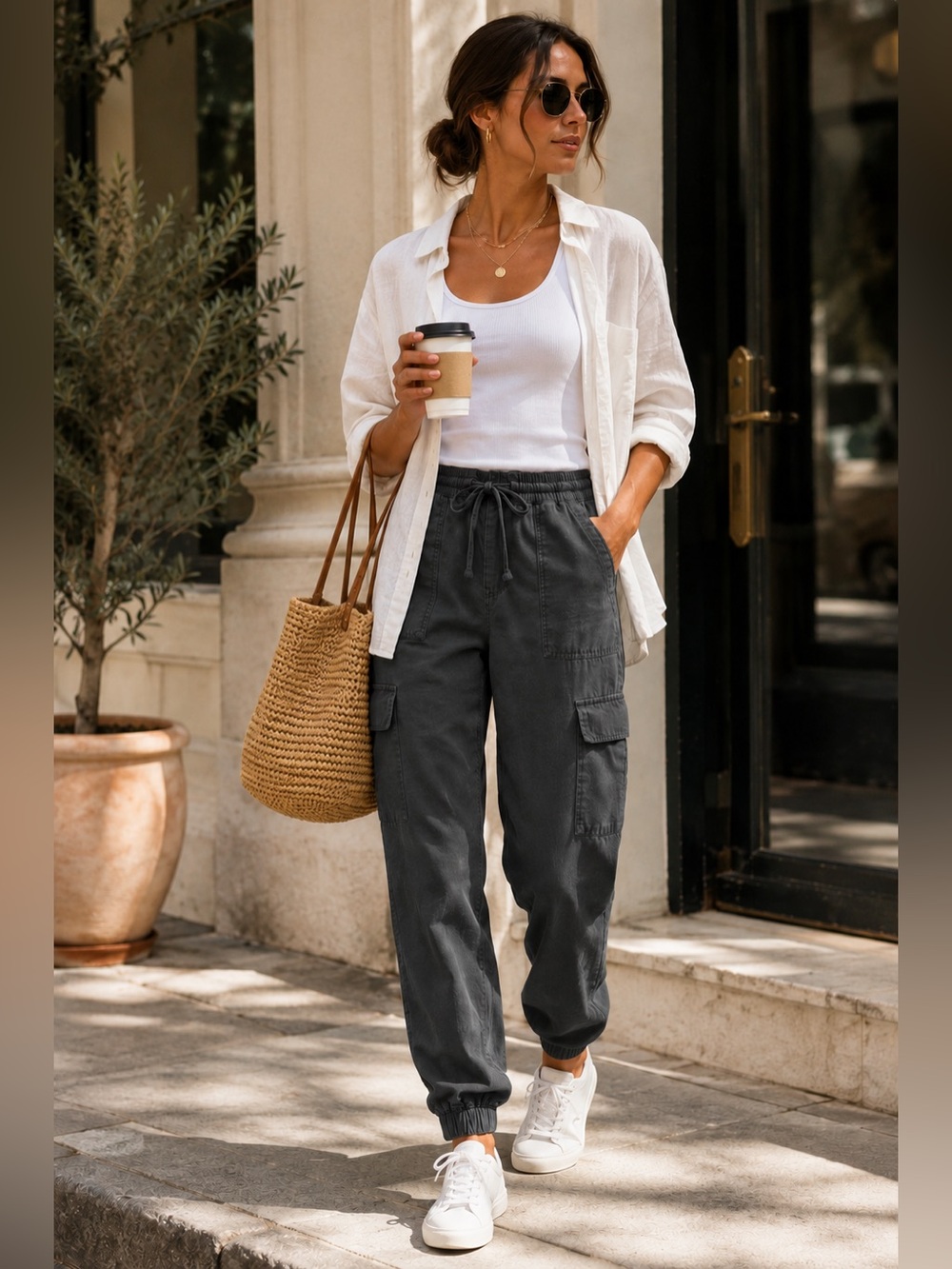 Banana Republic Cargo Jogger Pants Women’s Small Charcoal Gray Linen Blend